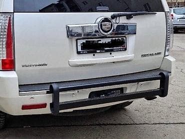 Защита заднего бампера на Cadillac Escalade вставка в квадрат фаркопа — 3