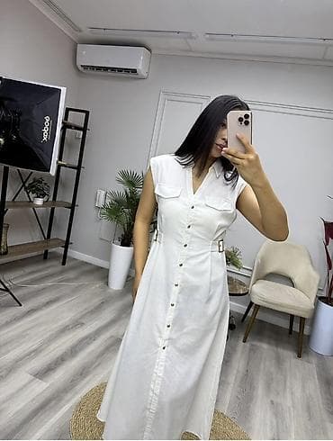 Повседневное платье, Корея, Лето, Длинная модель, Лен, Платье-рубашка, Стандарт at lalafo.kg Повседневное платье, Корея, Лето, Длинная модель, Лен, Платье-рубашка, Стандарт