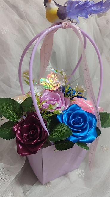 цветы из биссера: Декоративные цветочные композиции в корзиночке - Ручная работа — 7