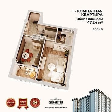 48: 1 комната, 48 м², Элитка, 12 этаж, Готовая ПСО (под самоотделку) — 8