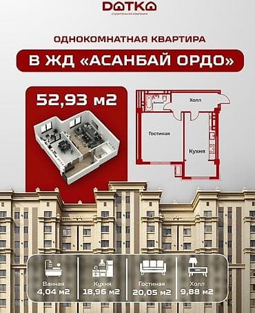 discovery studio: Продается 1- комнатная квартира 📍Адрес: Асанбай 🏗️Застройщик: Датка — 1