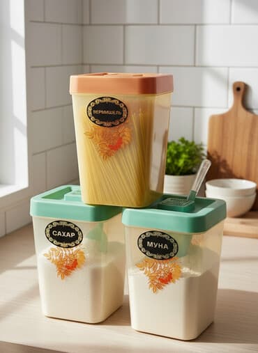Набор из пяти геливых контейнеров для хранения сыпучих продуктов at lalafo.kg Набор из пяти геливых контейнеров для хранения сыпучих продуктов