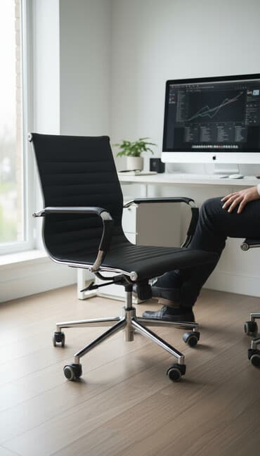 Офисное кресло, С колесиками, цвет - Черный, Экокожа