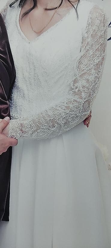 свадебные платья 2025: Свадебное платье и платье на Кыз узатуу: белые, в пол. Вариант 1: - — 2