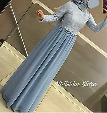 мусульманский одежды: Платье в пол для хиджаба, небесно‑голубого цвета. - Силуэт — 1