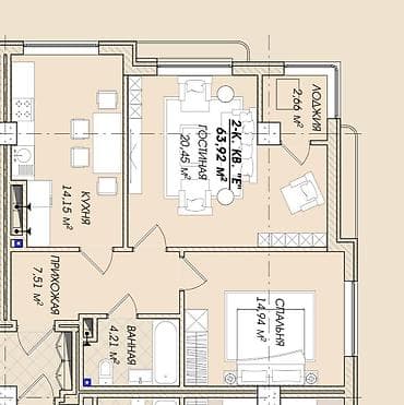 imak: 2 комнаты, 62 м², Элитка, 4 этаж, Готовая ПСО (под самоотделку) — 3