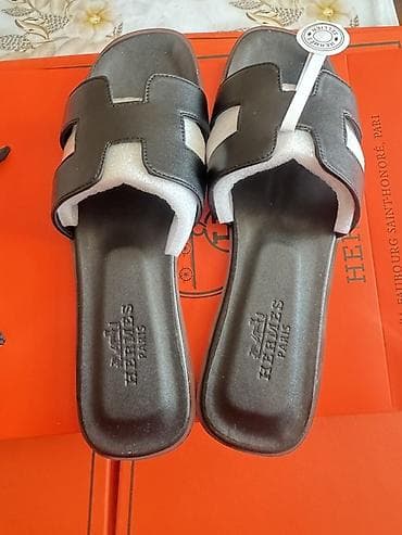 nursace 35: Женские кожаные шлёпанцы Hermes Oran - Модель: Oran (фирменная — 5