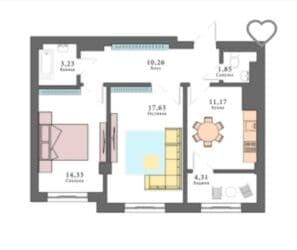 дордой котеджи: 2 бөлмө, 64 кв. м, Элитка, 7 кабат, Евроремонт — 8