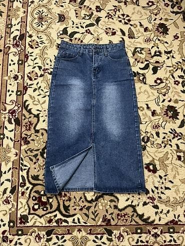Личные вещи: Юбка, Модель юбки: Прямая, Миди, Джинс, Высокая талия, С вырезом — 2