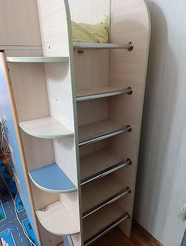 письменный: Двухъярусная детская кровать, Б/у, ЛДСП, цвет - Голубой — 7