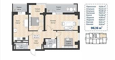 all group: 2 комнаты, 96 м², Элитка, 7 этаж, Готовая ПСО (под самоотделку) — 4
