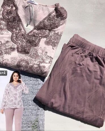 белая ночная сорочка: Пижама, Хлопок, Турция, XL, 2XL, 3XL — 1