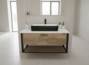 навесной шкаф для ванной: Тумба под раковину с навесной прямоугольной раковиной. Тумба выполнена — 1