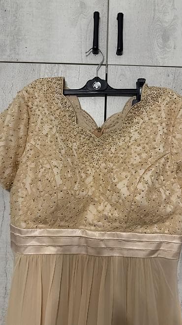 second hand: Вечернее платье, А-силуэт, Длинная модель, Шифон, С рукавами, С пайетками, 2XL — 3