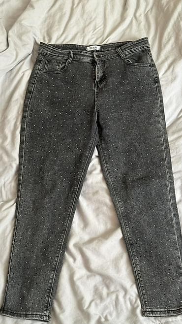 Джинсы, Прямые, Средняя талия, Со стразами, 3XL