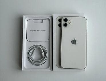 IPhone 11, Б/у, 128 ГБ, Белый, Зарядное устройство, Чехол, Кабель, 78 %