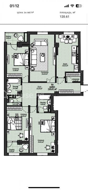 ничего: 4 комнаты, 120 м², Элитка, 6 этаж, Готовая ПСО (под самоотделку) — 4