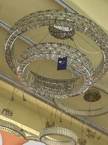Люстры: Подвесная светодиодная люстра с кристаллами, трехкольцевая - — 2