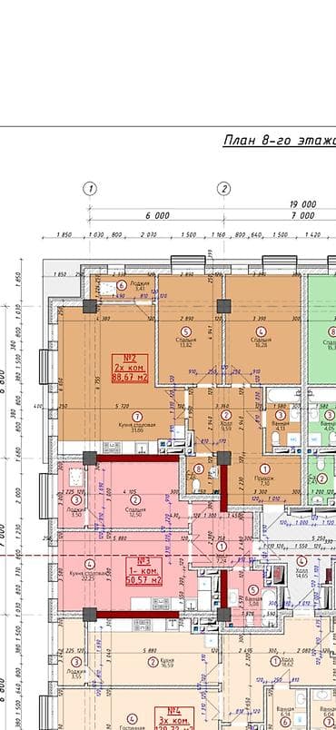 8: 2 комнаты, 88 м², Азия Молл Элитка, 8 этаж, ПСО (под самоотделку) — 1