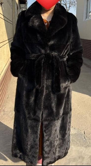 оригинал 35: Шуба из темного меха длины миди/макси с поясом. - Цвет: глубокий — 1