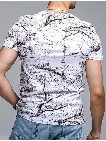 одежди: Мужская футболка с принтом “мрамор/ветви”. - Материал: 100% хлопок — — 4
