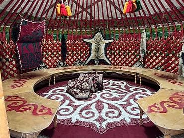 ханскую юрту: Аренда юрты, Каркас Деревянный, 75 баш, С полом, Стулья, Самовар — 3