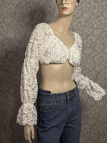 укороченный: Короткий кроп-топ с длинными рукавами-буфами. Оптом.40сом)))😱 - — 3