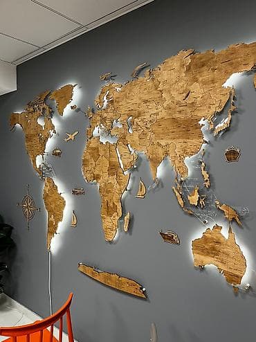Майрамдык товарлар: Карта Мира из дерева, все страны присутствуют для саморазвития, декор — 2