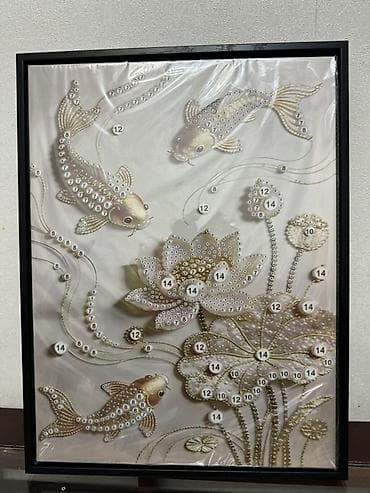 Картина-алмазная мозаика с рельефными жемчужными стразами «Карпы кои и