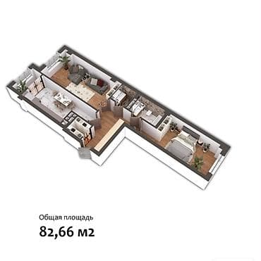 Квартиры: 2 комнаты, 82 м², Асанбай мкр Элитка, 10 этаж, ПСО (под самоотделку) — 2