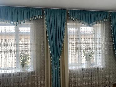 столы пуфики: Комплект штор, С ламбрекеном, Готовое изделие, Для спальни — 4