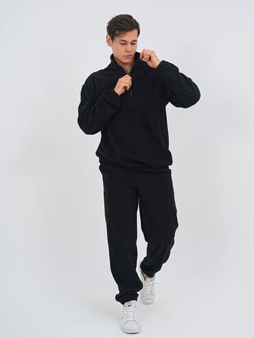 спортивная одежда мужская: Мужской спортивный костюм, однотонный черный. + - Комплект: свитшот — 8