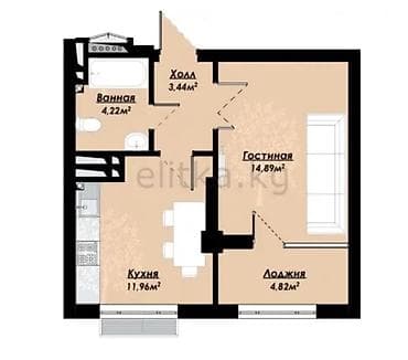 квартира 1 комнатная аламедин 1: 1 комната, 42 м², Элитка, 4 этаж, Готовая ПСО (под самоотделку) — 3