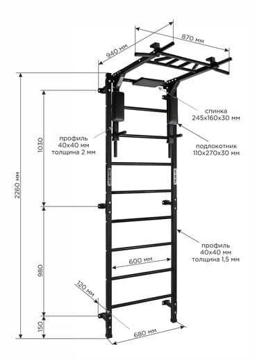 настенный турник: Шведская стенка черного цвета, предназначенная для физических — 1
