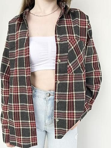 женские короткие рубашки: Женская рубашка в клетку - Крой: прямой, с классическим воротником и — 2