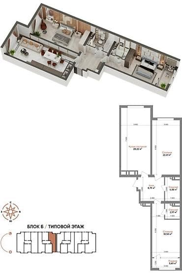 адмираль: 2 комнаты, 90 м², Элитка, 12 этаж, Готовая ПСО (под самоотделку) — 2