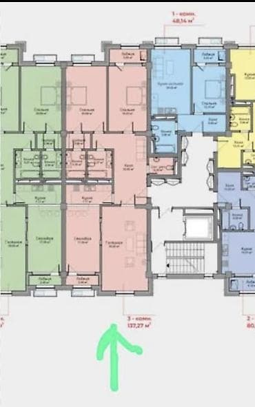 Квартиры: 3 комнаты, 137 м², Асанбай мкр Элитка, 4 этаж, ПСО (под самоотделку) — 8