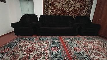 офисные диваны: Комплект мягкой мебели, Б/у, Самовывоз, цвет - Коричневый — 1