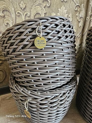 Горшки для растений: Набор плетёных кашпо из искусственного ротанга. Ручная работа — 6