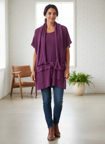 Кардиган, Трикотаж, Средняя модель, Осень-весна, Вязаная модель