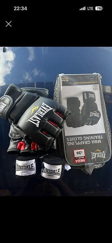 Перчатки для ММА Everlast + бандажи Lonsdale новый бинты есть -