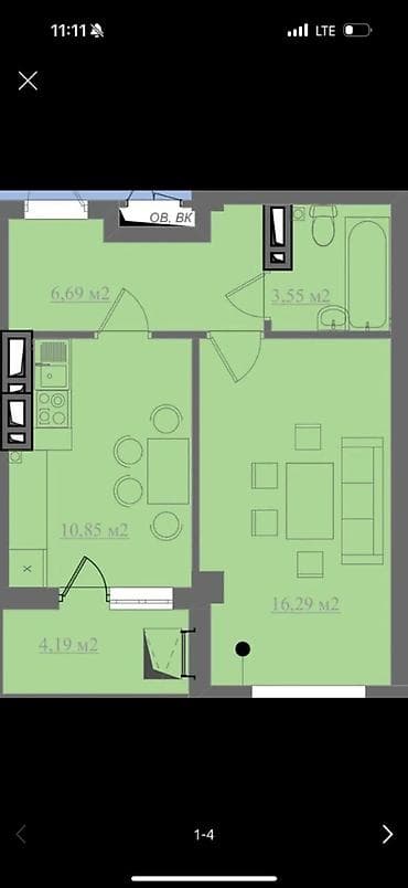 1 комната, 41 м², Элитка, 7 этаж, Готовая ПСО (под самоотделку) — 3