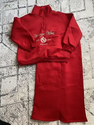 юбка и кофта комплект: Женский костюм: свитшот + юбка, красный новый - Комплект из двух — 5