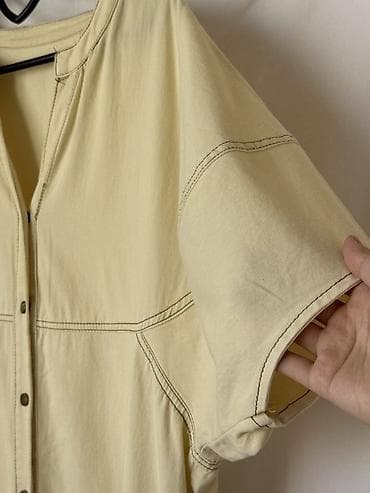 туника с коротким рукавом: Платье-рубашка миди с коротким рукавом - Фасон: свободный прямой — 3