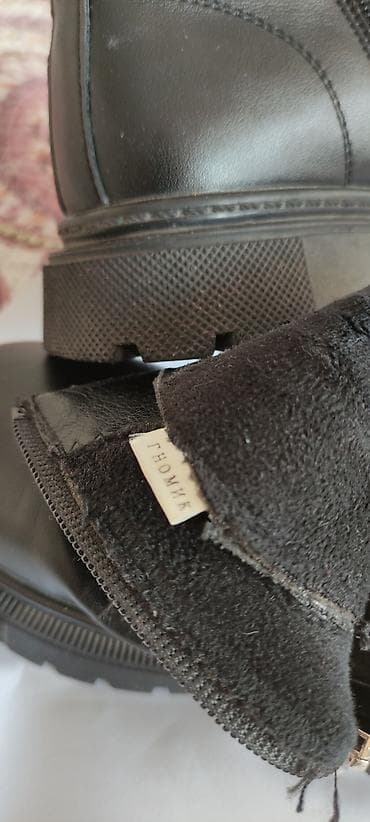 подросковый обувь: Черные кожаные демисезонные ботинки на массивной подошве для девочки — 8