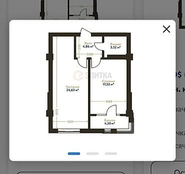 Квартиры: 1 комната, 54 м², Элитка, 15 этаж, ПСО (под самоотделку) — 3
