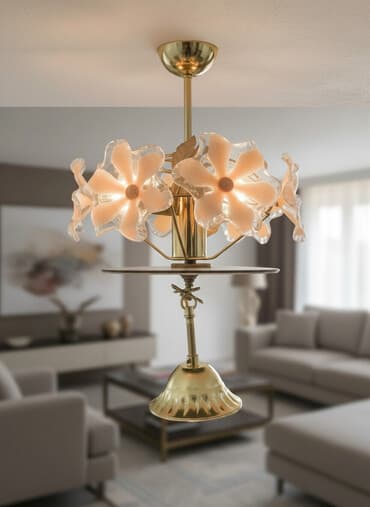 Потолочная люстра с плафонами в форме цветов, выполненными из матового