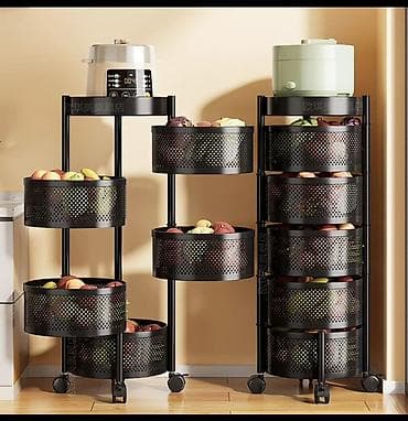 выдвижной ящик: Многоярусная кухонная этажерка на колёсах с поворотными корзинами - — 1