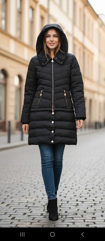 срочно продаю в связи с переездом: Пуховик, Длинная модель, Стеганый, M — 1