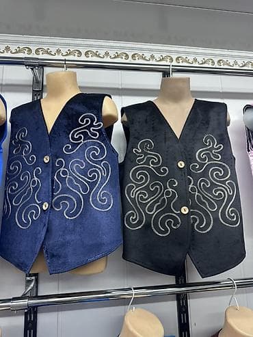 туники с кожей: Другие жилеты Все размеры, цвет - Синий — 2